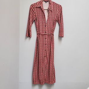 Jacob bodycon midi length shirt dress with retro pattern size 7/8